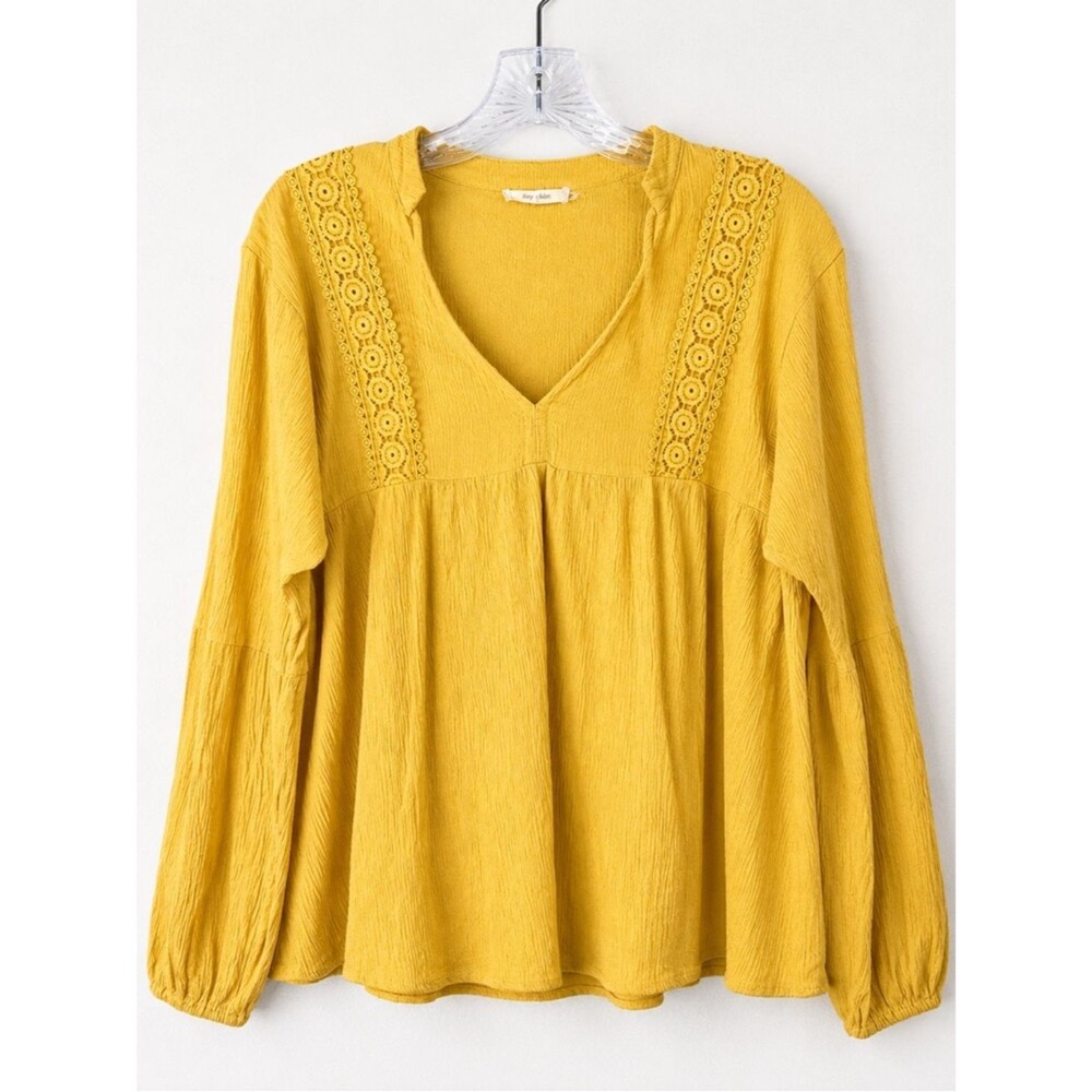 Altar'd State State Mustard Cotton Gauze Lace Boho Peasant Top Medium
